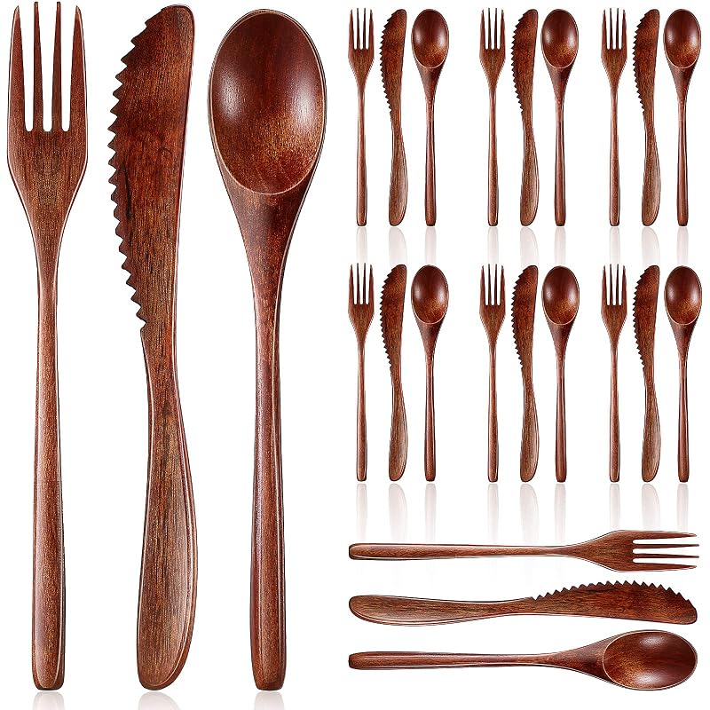 Geiserailie 24 Pcs Wooden Utensils Set - Spoons, Forks & Knives (Variation 24)
