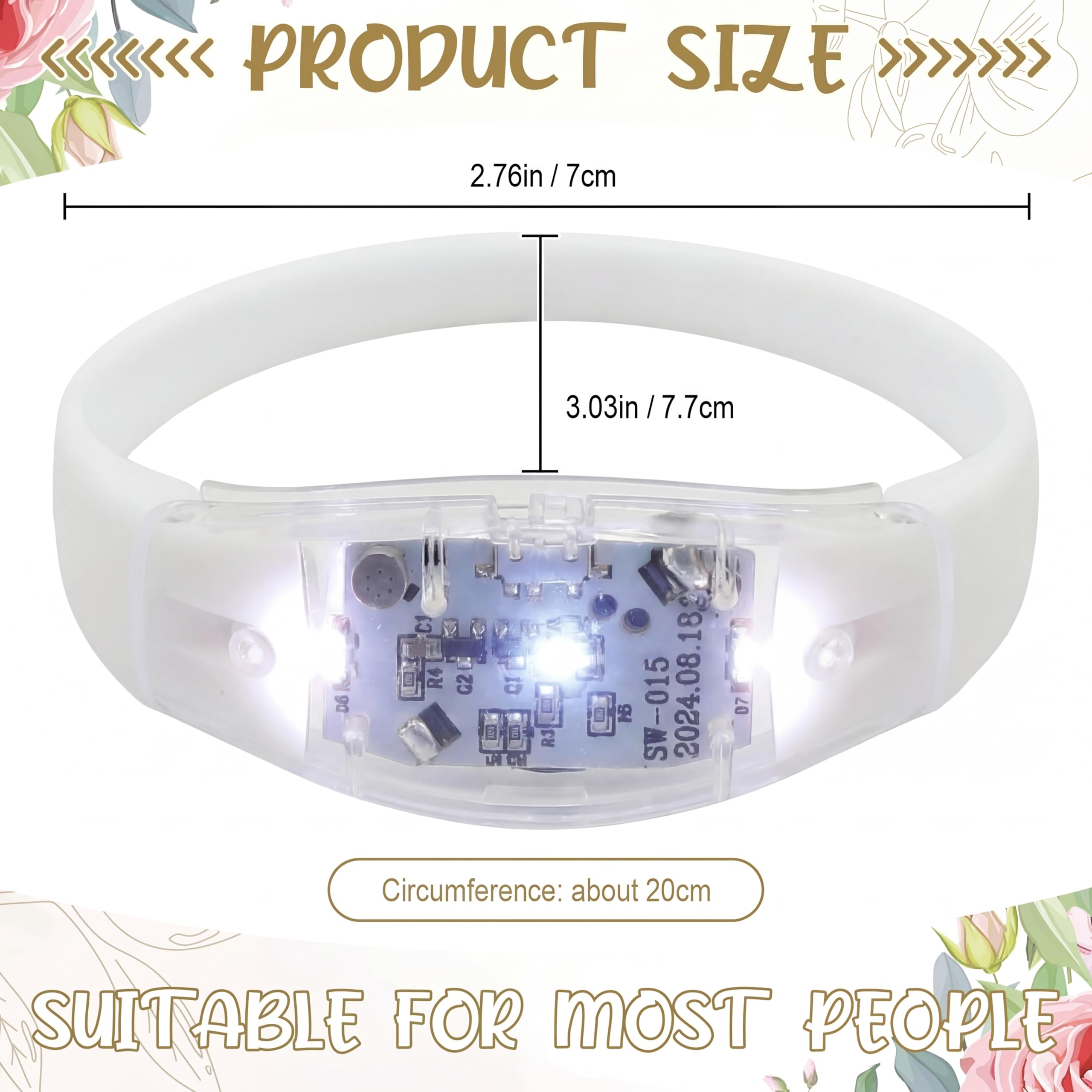 JellyArch 40 Pcs White LED Glow Bracelets, Sound Activated LED Bracelets for Wedding Reception Party Favors, Bridal Shower, Bachelorette Party, Rave, Concert, Birthday and Night Events