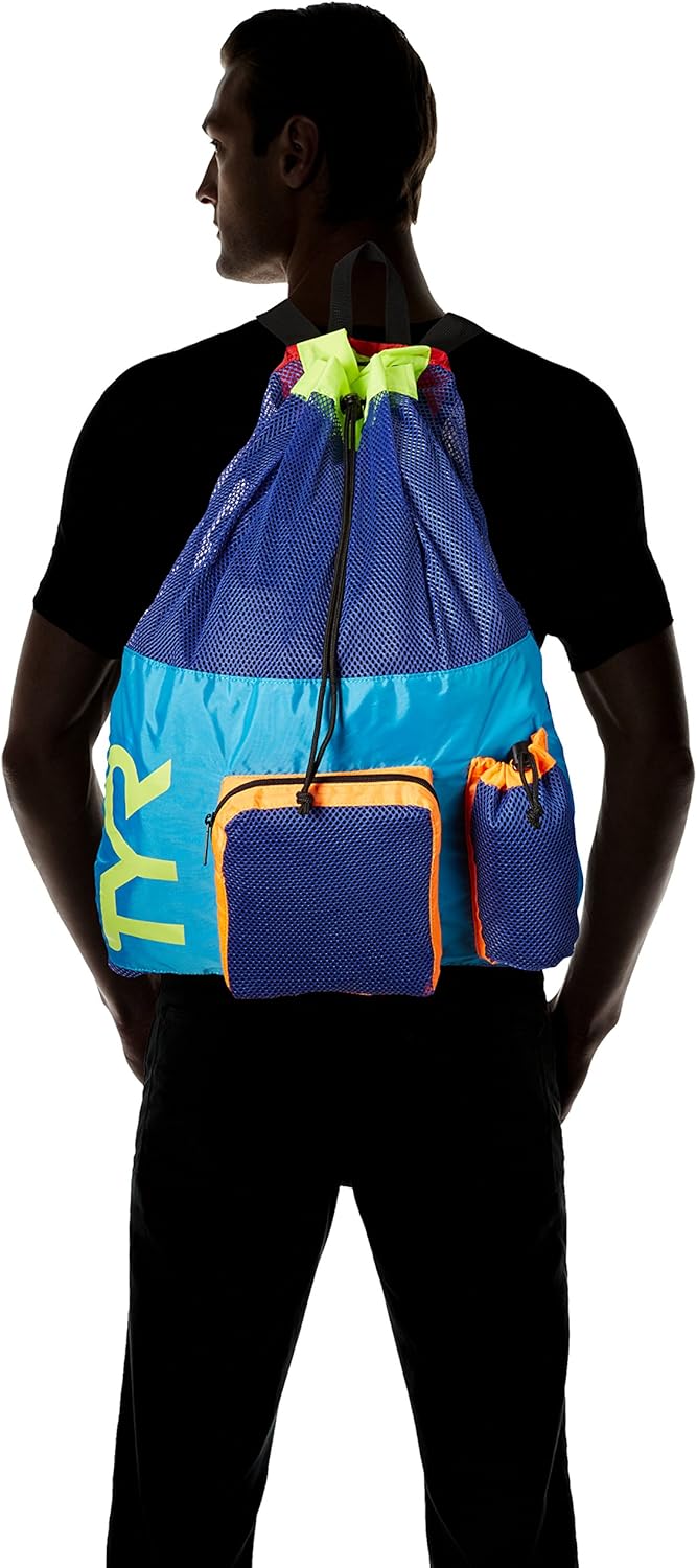 TYR Big Mesh Mummy Backpack - Ideal for Swim, Gym & Workout Gear - Black, 40-Liter Capacity