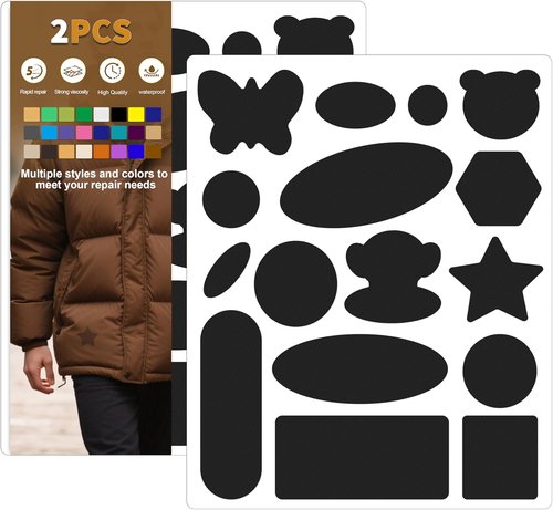 Azobur Down Jacket Repair Patches - Waterproof, Self-Adhesive Nylon for Puffy Jackets | 2 Black Patches