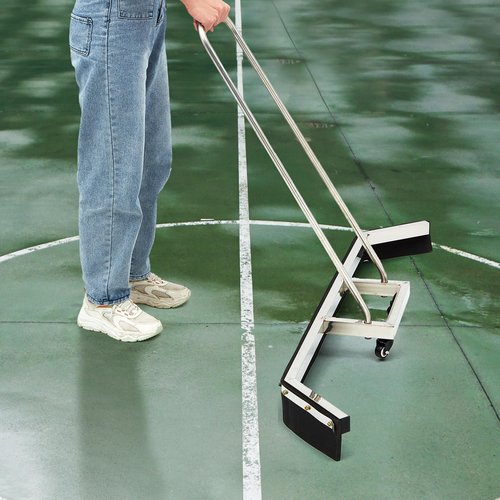 Leyndo 2 Pcs Tennis Court Squeegee 54 inches Floor Broom Commercial with Handle and Wheels Professional Water Remover Stainless Steel Sport Court Accessories, Silver