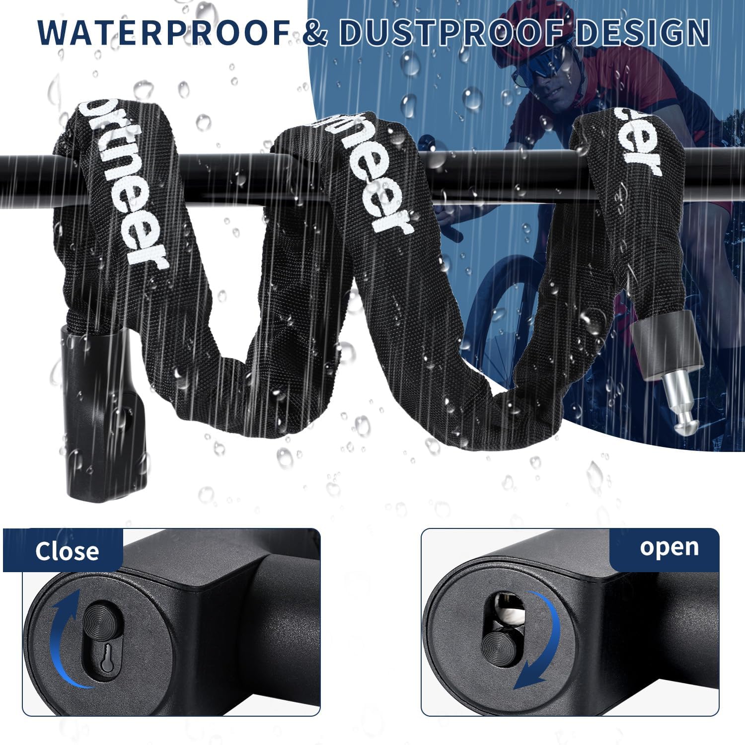 Sportneer Anti-Theft Bike Chain Lock - 6mm Thick, 3.2ft Long, Heavy Duty Security with Keys