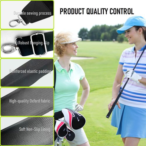 DONZWIYES Golf Bag Shoulder Strap Upgraded Single Padded Adjustable Straps Universal Replacement(All in Black,1 Pack)