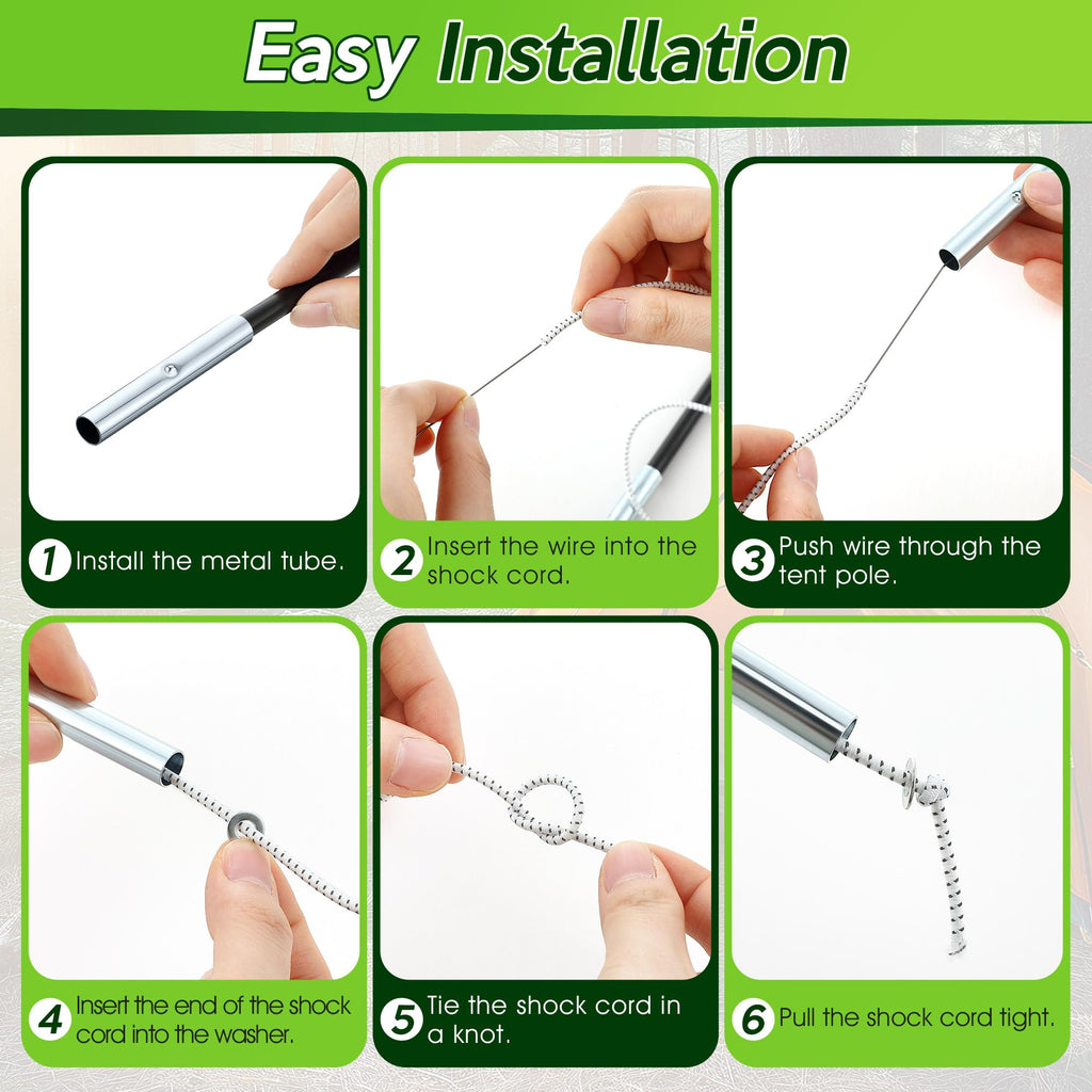 Shimeyao 2 Set Tent Pole Repair Kit, Universal Nylon Tent Poles Replacement Kit with 2 Shock Cords, 12 Washers, 4 Metal Tubes and 2 Iron Lead Wire, Repair Accessories for Camping Hiking Backpacking
