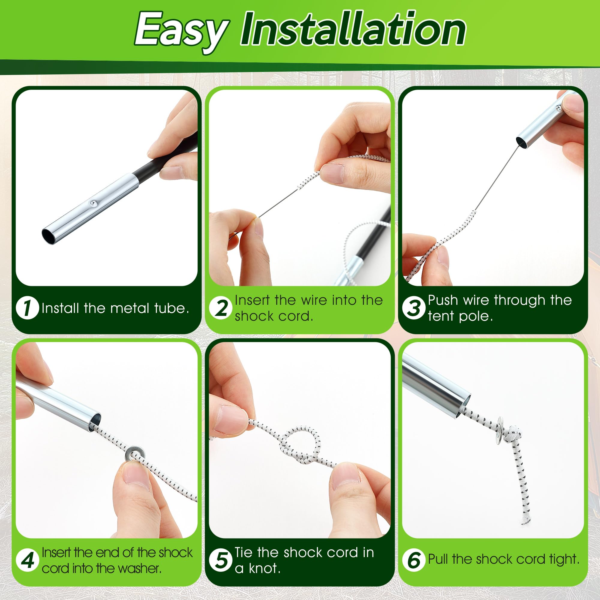 Shimeyao 2 Set Tent Pole Repair Kit, Universal Nylon Tent Poles Replacement Kit with 2 Shock Cords, 12 Washers, 4 Metal Tubes and 2 Iron Lead Wire, Repair Accessories for Camping Hiking Backpacking