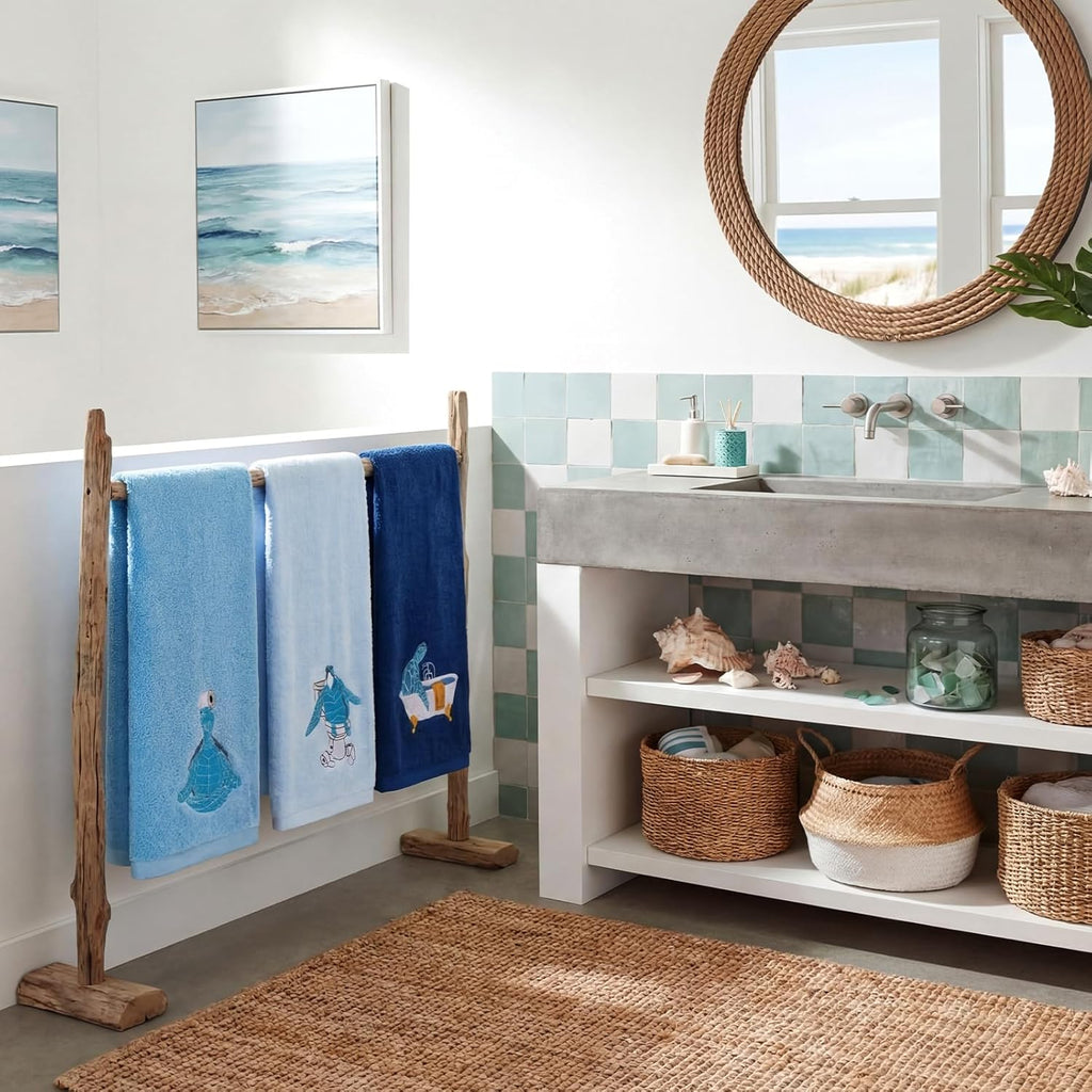 Skiennix Funny Sea Turtle Hand Towels - 100% Cotton Coastal Bathroom Decor | Soft & Absorbent, 29.5 x 13.8 Inch