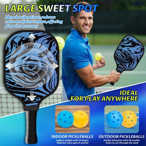 Pickleball Paddles Set of 2, Fiberglass Surface & Polypropylene Honeycomb Core, Lightweight 7.5oz, Cushioned Grip & Large Sweet Spot, Pickle Ball Rackets with 4 Balls and Bag for Beginner Men Women