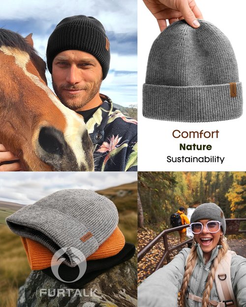 FURTALK Winter Hats for Men Women Fleece Lined Beanie Warm Knitted Outdoor Skull Cap 2 pcs