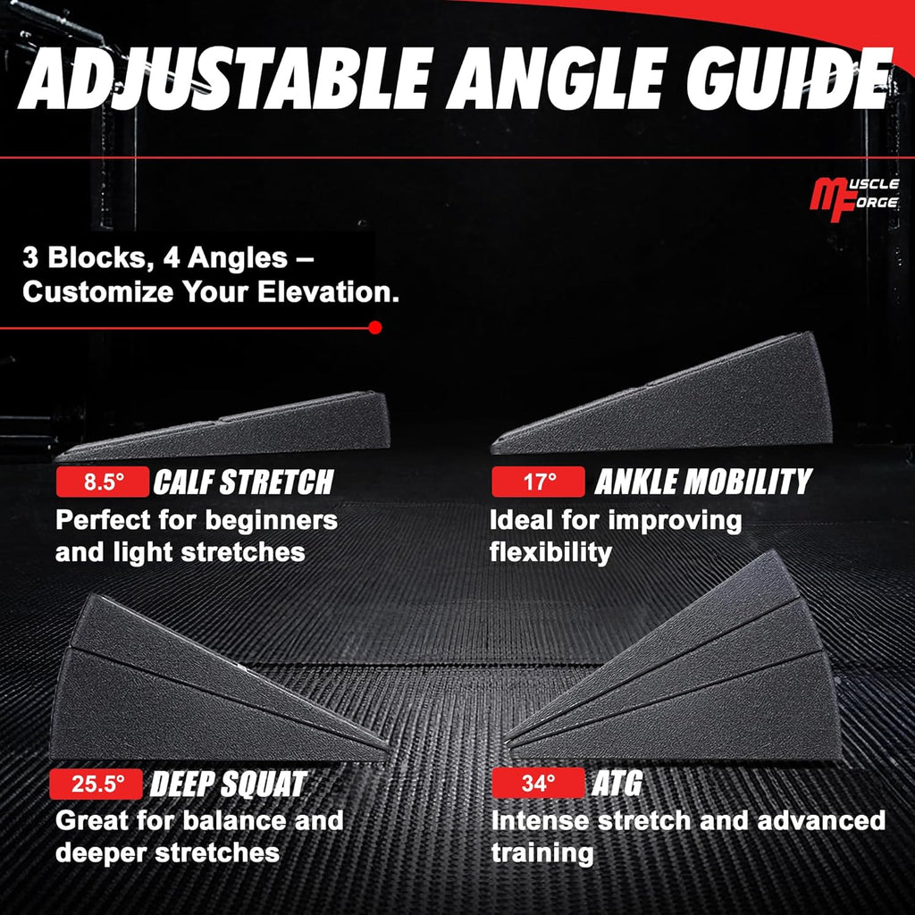 Squat Wedge Block - Heel Elevated Squat Platform for Deep Squats & Ankle Mobility | 4-Angle Adjustable Slant Board, 440 lbs Capacity