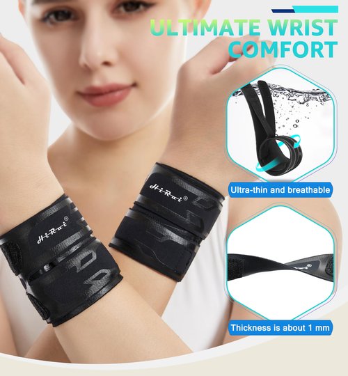 HiRui Wrist Brace Wrist Wrap for TFCC Tears, Ultra-thin Compression Wrist Strap Wrist Support for Workout Basketball Tennis Weightlifting Tendonitis Carpal Tunnel Syndrome-Adjustable (Black, 2 Pack)