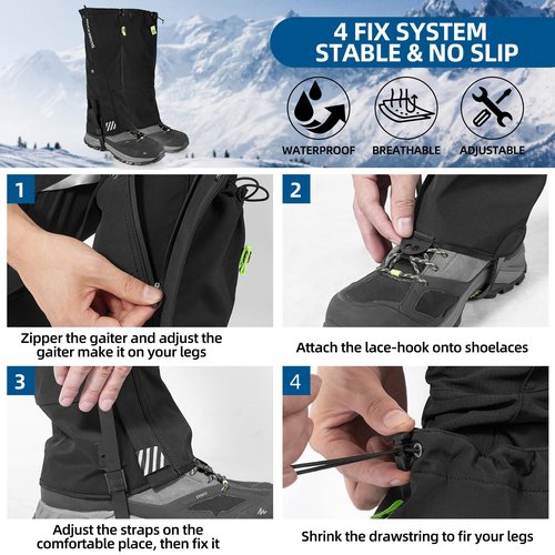 ROCKBROS Snow Boot Leg Gaiters for Hiking Waterproof Leg Gaiter for Skiing Walking Snow Boot Gaiters Tear Resistant Adjustable Gaiters
