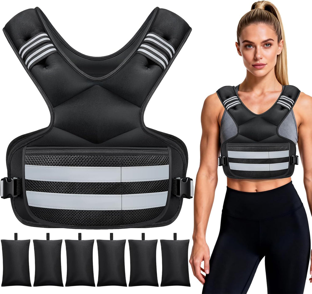 Skiennix Adjustable Weighted Vest - Versatile 4-32lb Options with Storage Pocket & Reflective Stripes for Workouts