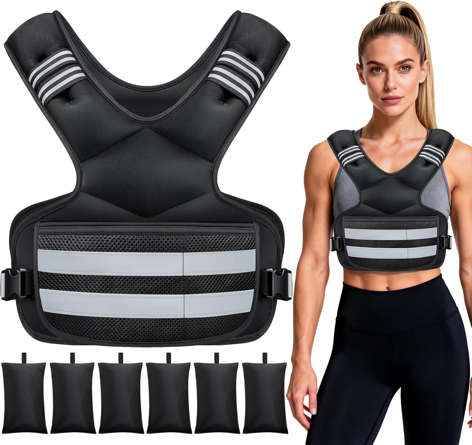 Skiennix Adjustable Weighted Vest - Versatile 4-32lb Options with Storage Pocket & Reflective Stripes for Workouts