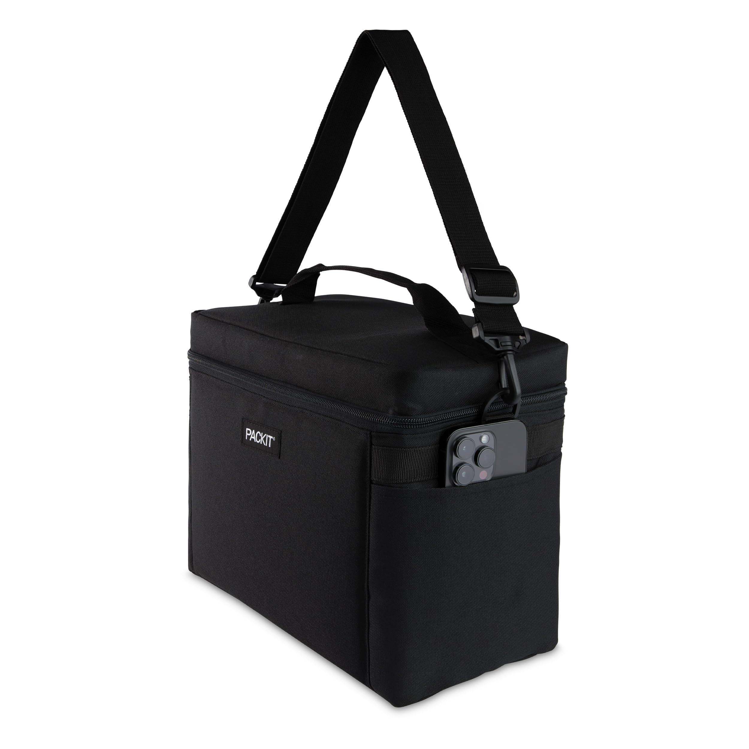 PackIt Freezable Newport Cooler, Black, Collapsible, Reusable, Built with EcoFreeze Technology, Wide Top Opening, Double Zip Closure, with Adjustable & Removable Shoulder Straps for Easy Carrying