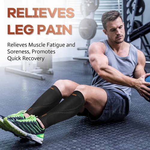Copper Calf Compression Sleeves - High Stretch Anti-Slip Grip | Breathable Footless Design for Runners & Travel (1 Pair)