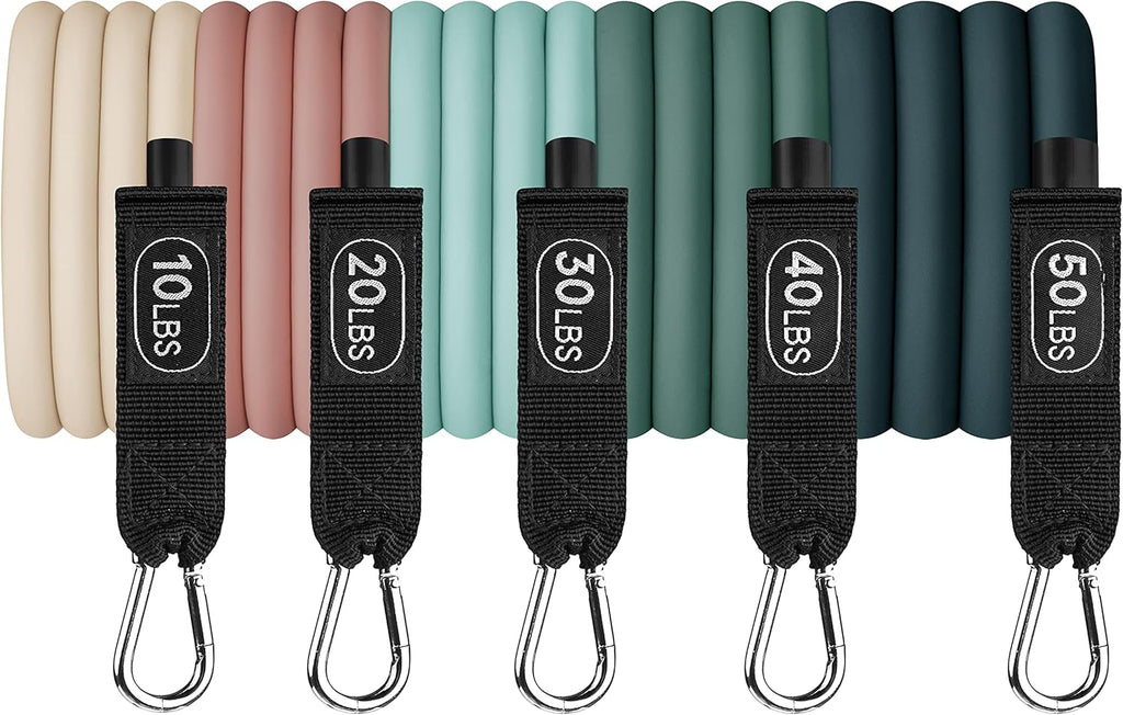 Retrospec Resistance Bands Set - 5 Stackable Bands with Handles & Door Anchor | Portable Fitness Equipment for Yoga & Therapy