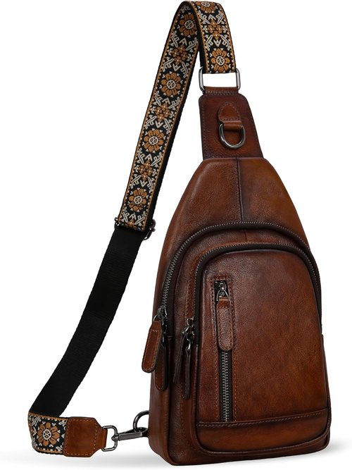 HESHE Leather Sling Bag - Stylish Crossbody with Multi-Pockets | Ideal Travel Chest Bag for Women