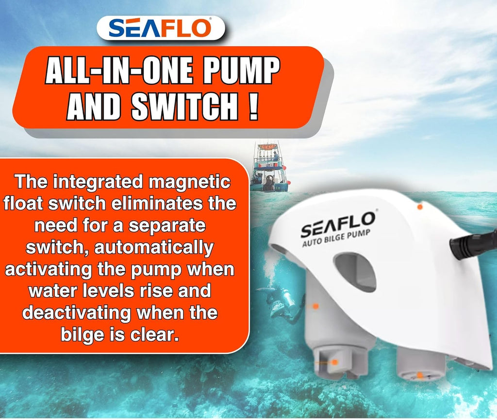 SEAFLO 1100GPH Automatic Submersible Bilge Water Pump - Magnetic Float Switch | 4-Year Warranty