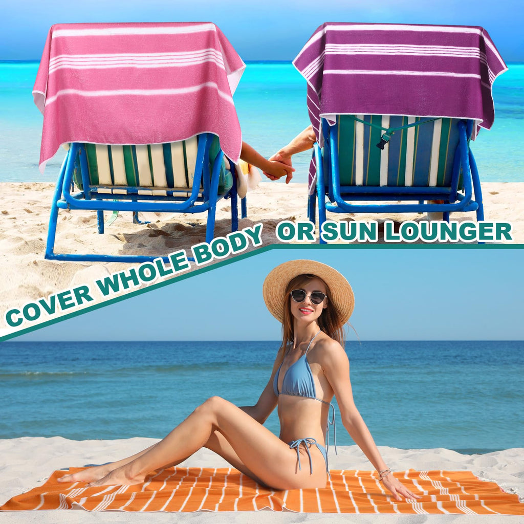 EBOOT 10 Pack Oversized Beach Towel Set Extra Large Pool Towels Microfiber Quick Dry Swim Blanket for Adult Women Men Face Hand Body Bath Travel Pool(Lovely Color,28 x 59 Inch,Stylish Stripe)