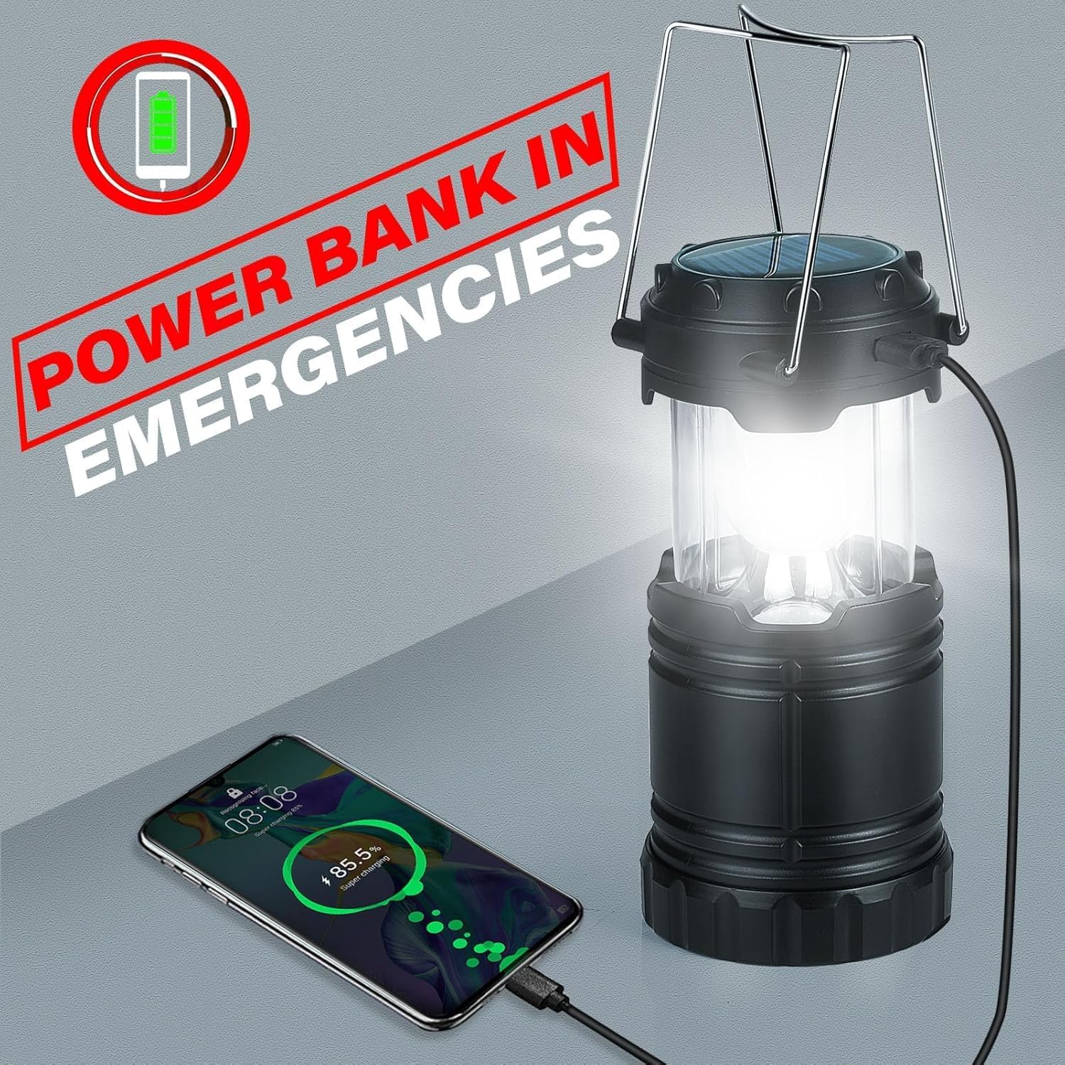 Skiennix 4-Pack Solar Camping Lanterns - Rechargeable LED with USB & Magnetic Base | Waterproof & Collapsible for Emergencies, Hiking, and Power Outages