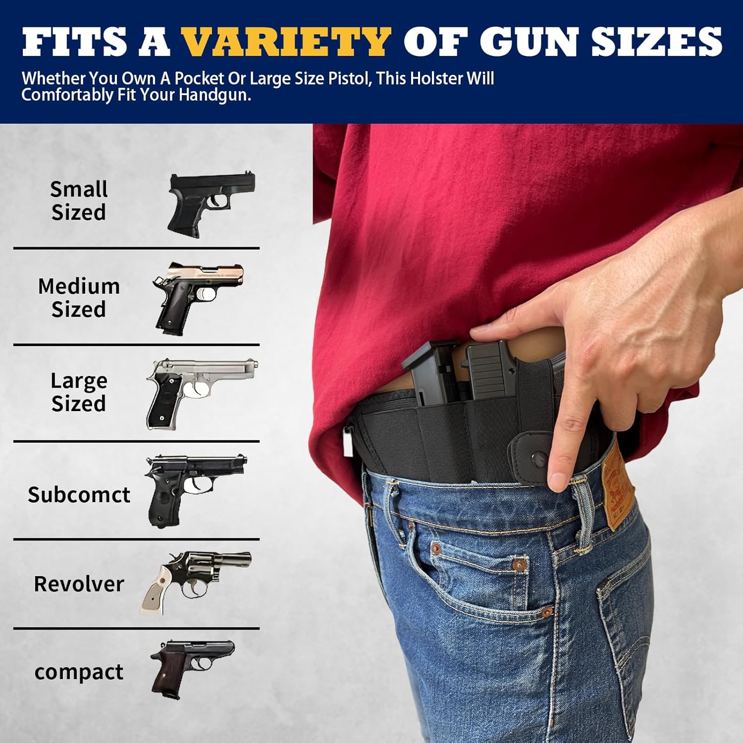 Skiennix Belly Band Holster - Concealed Carry for 2 Guns | Adjustable Tactical Waistband, Fits S&W, Glock, Ruger
