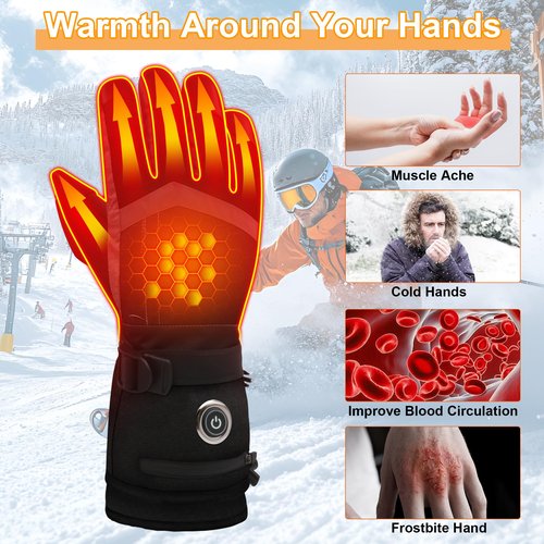 IFWATER Upgraded Heated Gloves for Men and Women,5V 6000mAh Rechargeable Hand Warmer Raynaud Gloves with 3 Heating Levels,Touchscreen Waterproof Ideal for Driving Fishing Winter Outdoor Work (Medium)