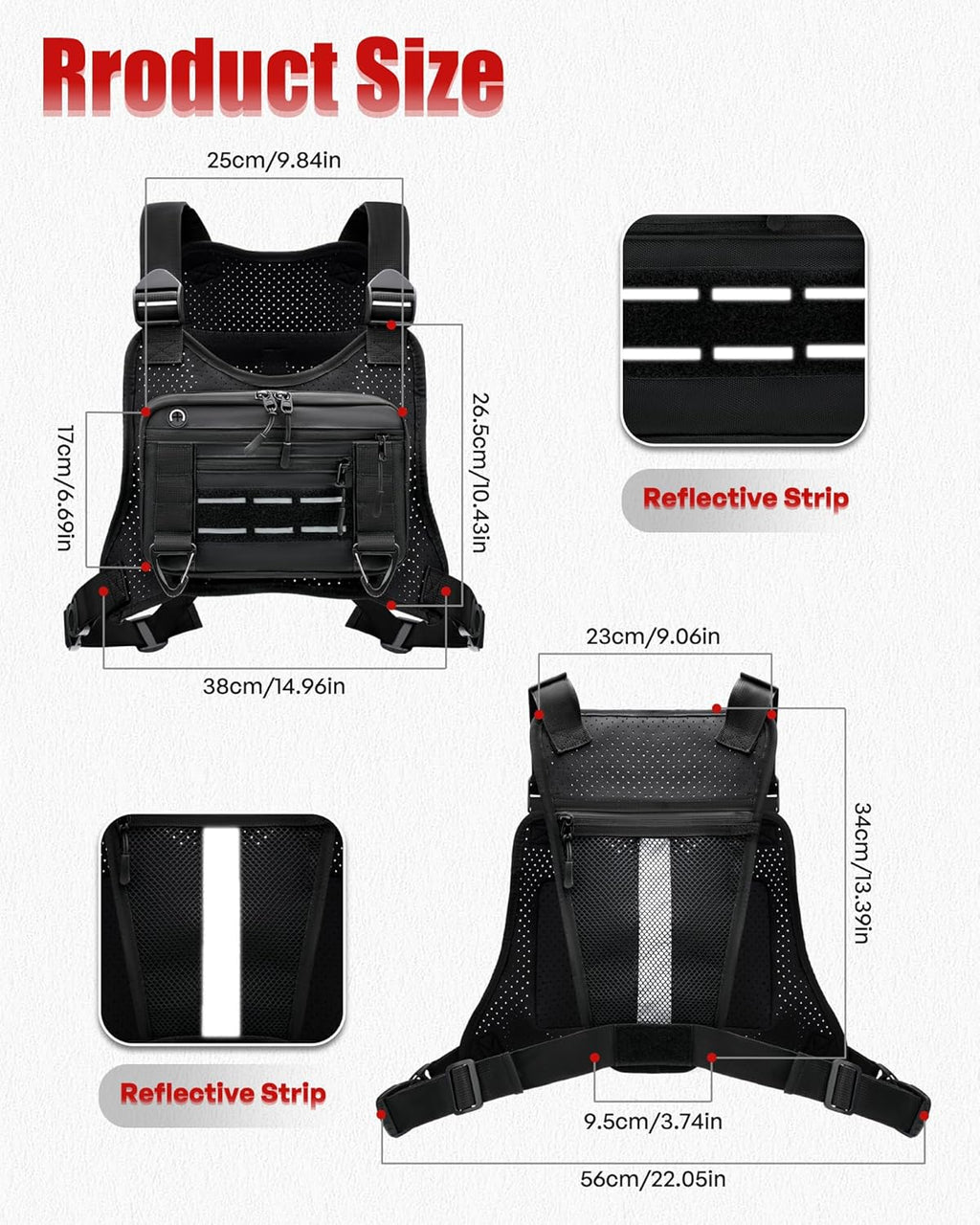 Sports Chest Bag for Men, Lightweight Water-Resistant Running Chest Pack for Workouts, Cycling, Phone Holder & Extra Storage (Black – Breathable Design)