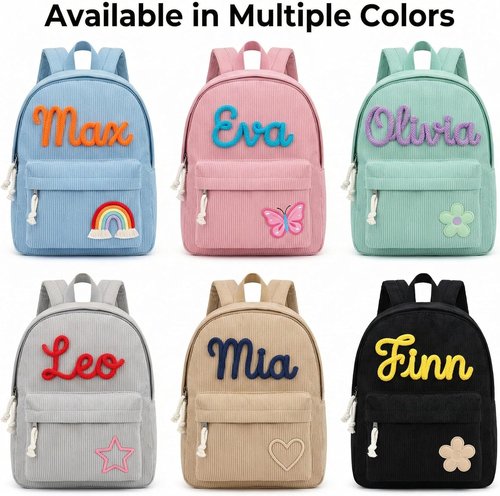MBBEST Personalized Corduroy Backpack - Custom Embroidered Name Daypack for Kids | Perfect Birthday & Christmas Gift