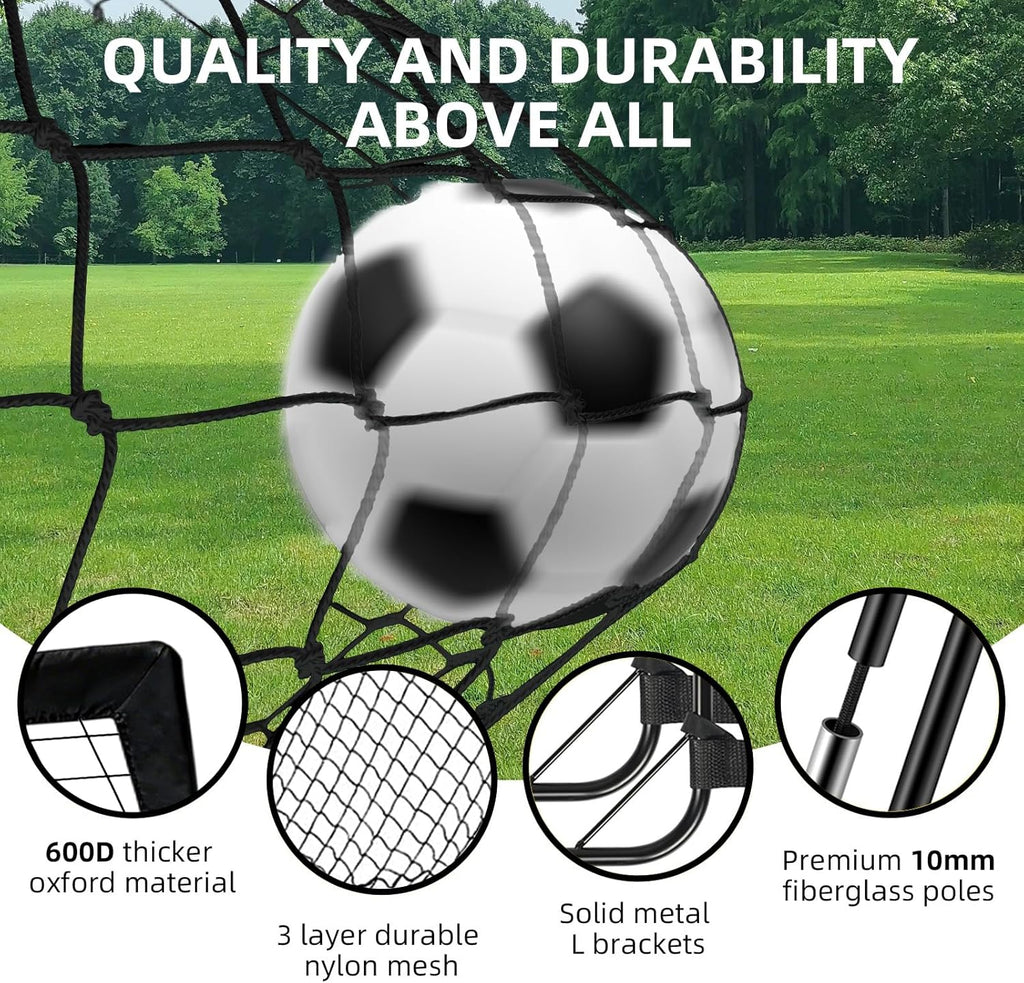 Skiennix Soccer Goal - 6x4ft Portable Pop-Up Soccer Net Set with Ball, Ladder & Cones for Backyard Training