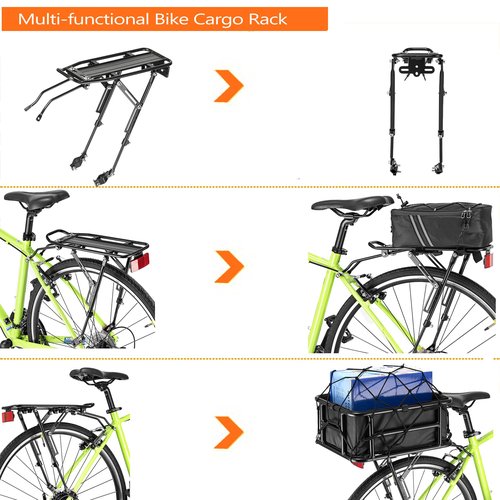YONTUO Rear Bike Rack with Large Size Reflective,Bike Cargo Rack with Extra Long Mounting Brackets,Universal Adjustable Touring Carrier Rack,Large Capacity Bike Pannier Rack
