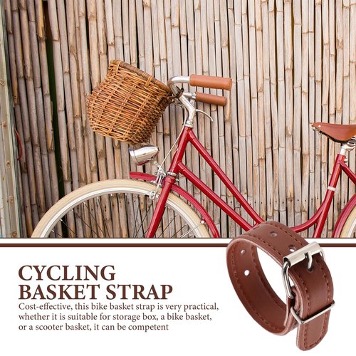 Abaodam 1 Pair Bike Basket Strap Replacement, Adjustable PU Leather Front Basket Fastener with Buckle, Brown Detachable Securing Straps for Bicycle Scooter