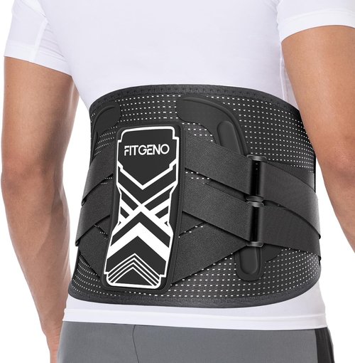 Fit Geno Back Brace for Lower Back Pain Relief: Adjustable Support with Ergonomic Lumbar Pad for Herniated Disc Sciatica and Lumbar Strain - Breathable Design for Men & Women (Medium)