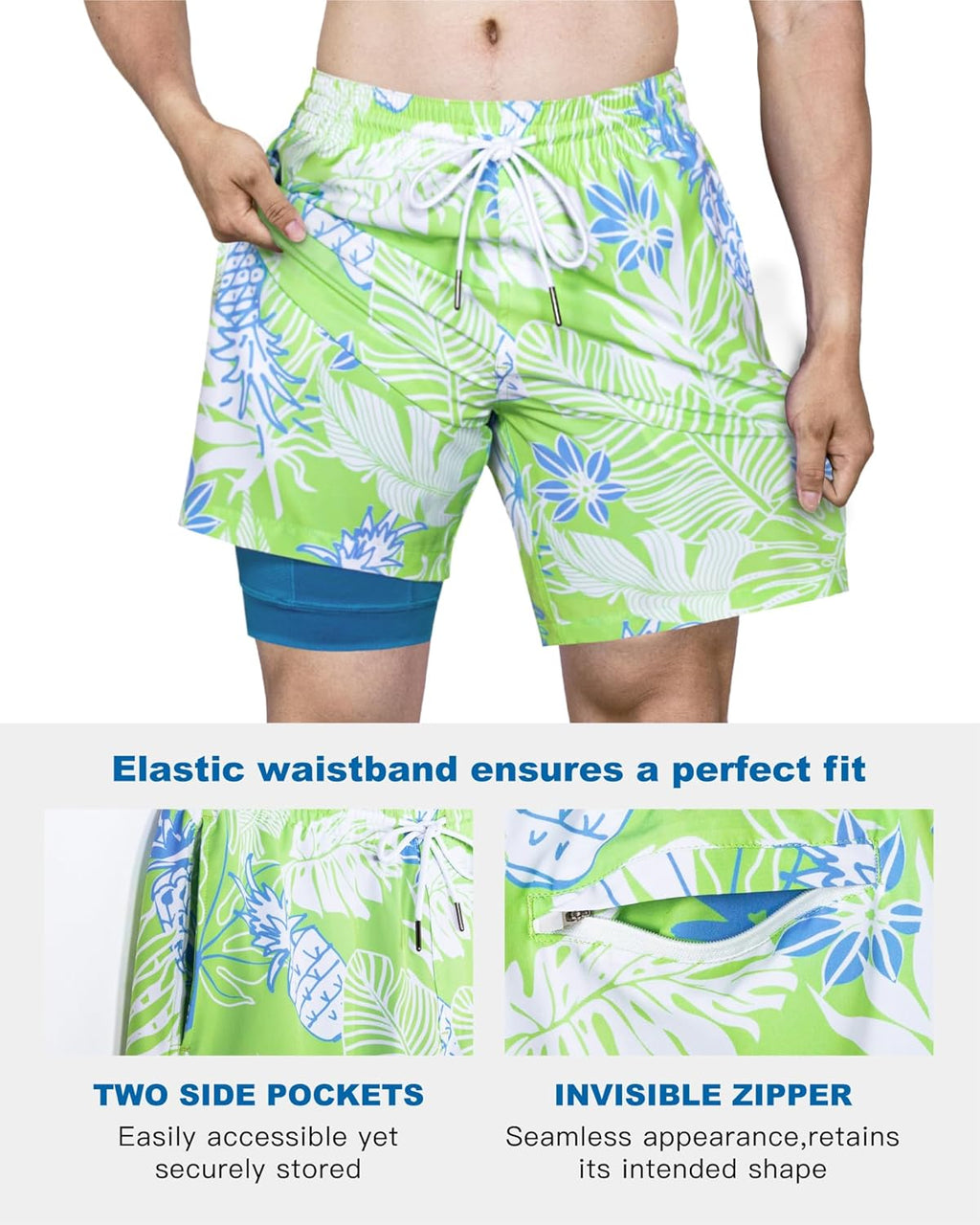 SURF CUZ Men's Swim Trunks - Quick-Dry 7" Swim Shorts with Compression Liner | Stretch Fabric