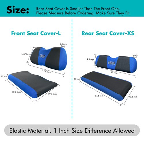 10L0L Golf Cart Front and Rear Seat Cover Set for Club Car DS/Precedent/Onward/Tempo & Yamaha G29 /Drive 2,Stylish 4 Passenger Front Back Seat Covers,Breathable Washable Polyester Mesh (Black/Blue)