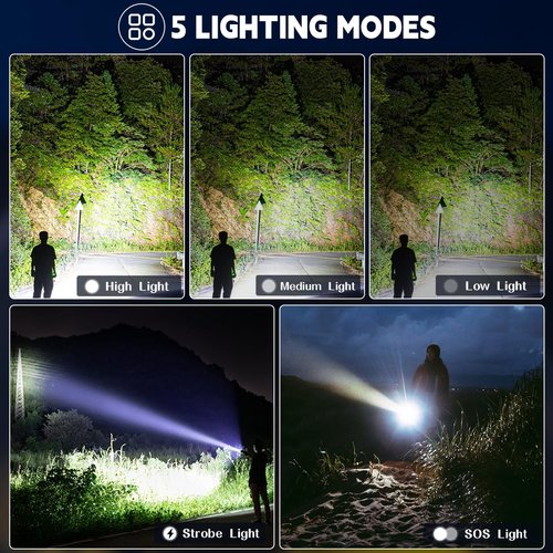 3Pack Rechargeable Flashlights High Lumens, 5Modes LED Flashlight Rechargeable, Super Bright Flashlight High Powered, Adjustable Tactical Flashlight, Powerful Flash Light for Home Emergencies