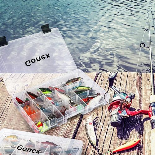 Gonex Tackle Box Organizer - Clear Plastic Fishing Storage with Adjustable Dividers | 3600/3700 Size Options