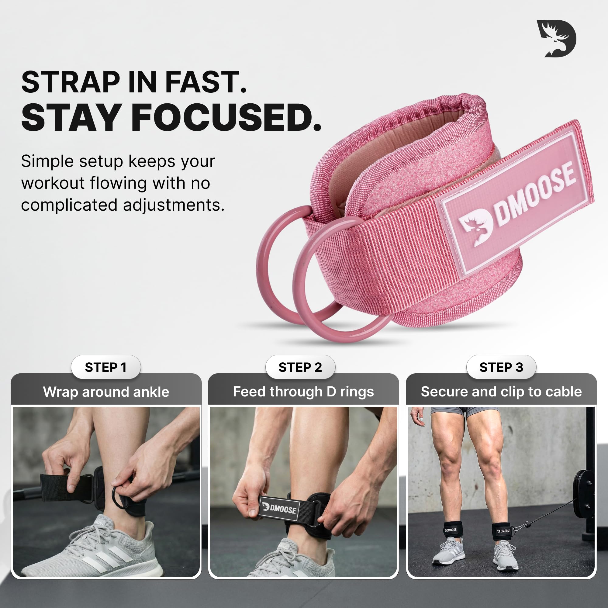 DMoose Fitness Ankle Straps for Cable Machines - One Size Fit with Premium Padding, Glute Kickback Ankle Strap for Women & Men, Cable Attachments for Gym, Booty Workouts (Glitter Pink - Pair)