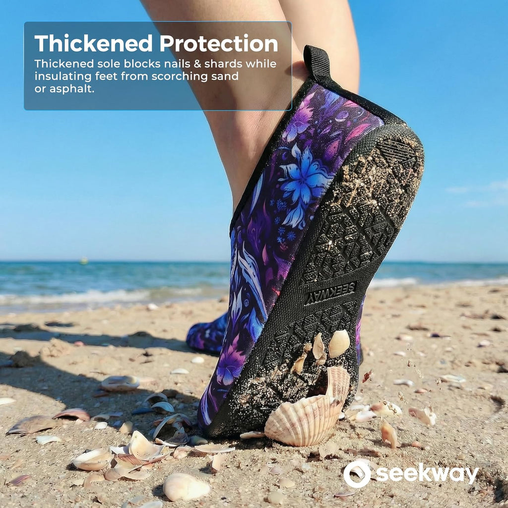 SEEKWAY Water Shoes - Quick-Dry Aqua Socks for Men & Women | Non-Slip Barefoot Design in Black