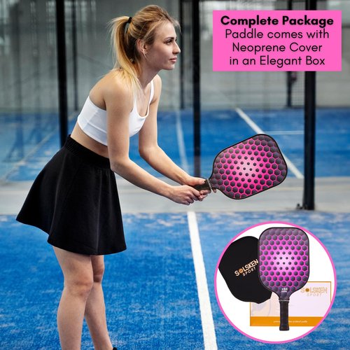 Solsken Sport Pickleball Paddle I Carbon Fiber Pickleball Paddle I Pink Pickleball Paddle I Non-Slip Cushion Grip I Honeycomb Core I USAPA Pickleball Paddles I Textured Face I Grit Face (Pink)