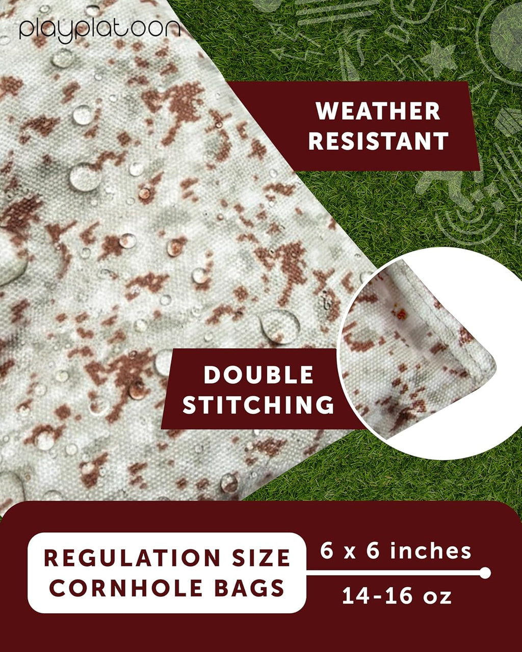 Play Platoon Cornhole Bags - Weather Resistant Set of 8 | Official Professional Size & Weight