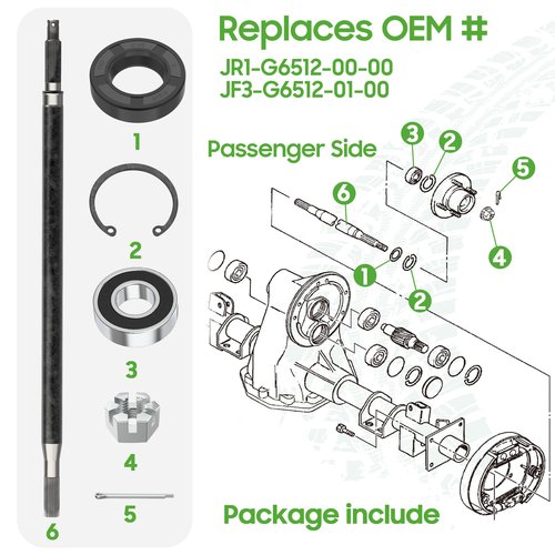 10L0L Golf Cart Rear Axle Shaft with Bearing Seal Kit Passenger Side Compactible with for Yamaha G16 G19 G22 1996-2008 Drive 2015-up Golf Cart Replaces JR1-G6512-00-00