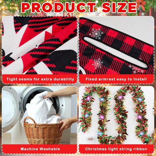 gisgfim Christmas Golf Cart Seat Covers 1 Pcs for 1 Person Seats 33ft Christmas Garland with LED Lights Red and Black Checkered Xmas Decorations Golf Cart Decorations Accessories, 51L x 31W Inches