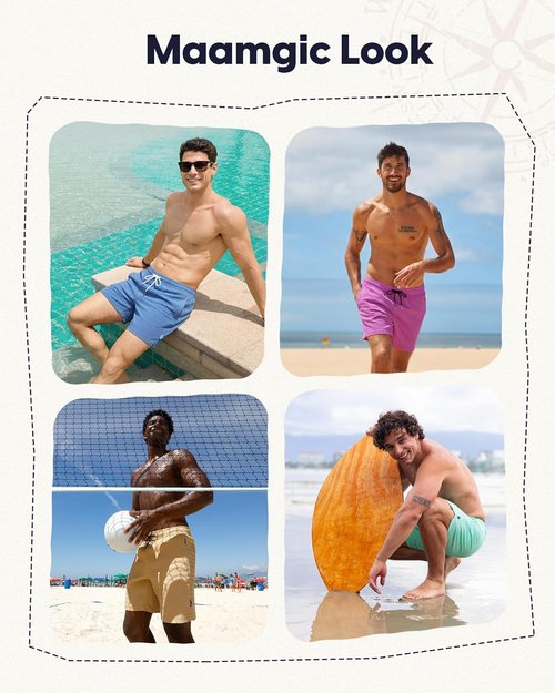 Maamgic 7 Inch Wavy Texture Men's Swim Trunks - Quick Dry Bathing Suit with Compression Liner & Zipper Pockets