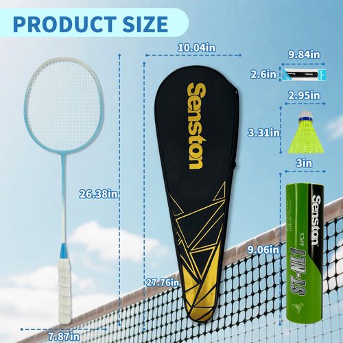 Senston Badminton Rackets Set for Backyards, Lightweight Badminton Set of 4-6 Birdies, 4 Grips & Carrying Bag for Adults Family Beginners Outdoor Games