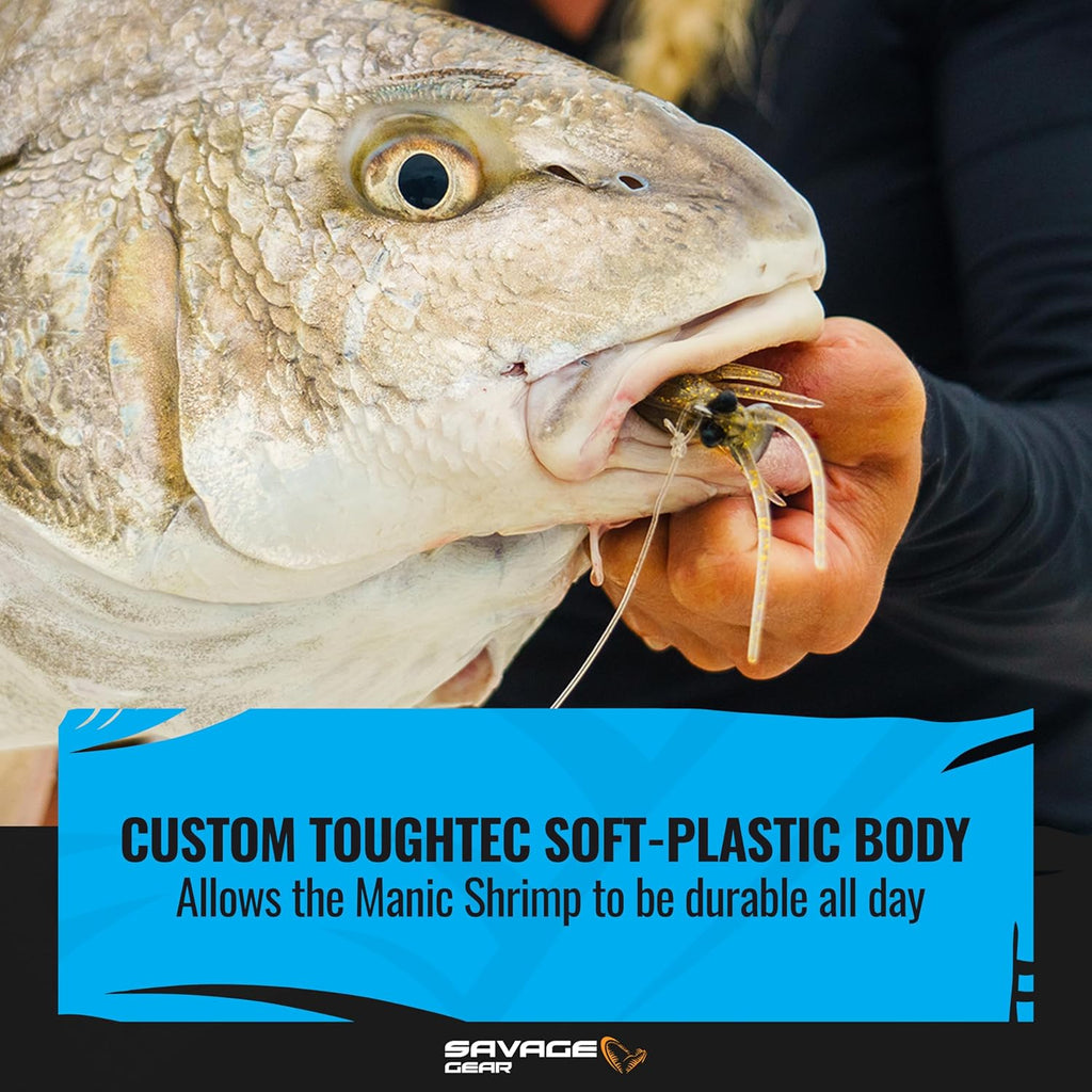 Savage Gear Manic Shrimp RTF V2 - Realistic Fishing Lure for Freshwater & Saltwater | 3.5 Inch, Natural Color