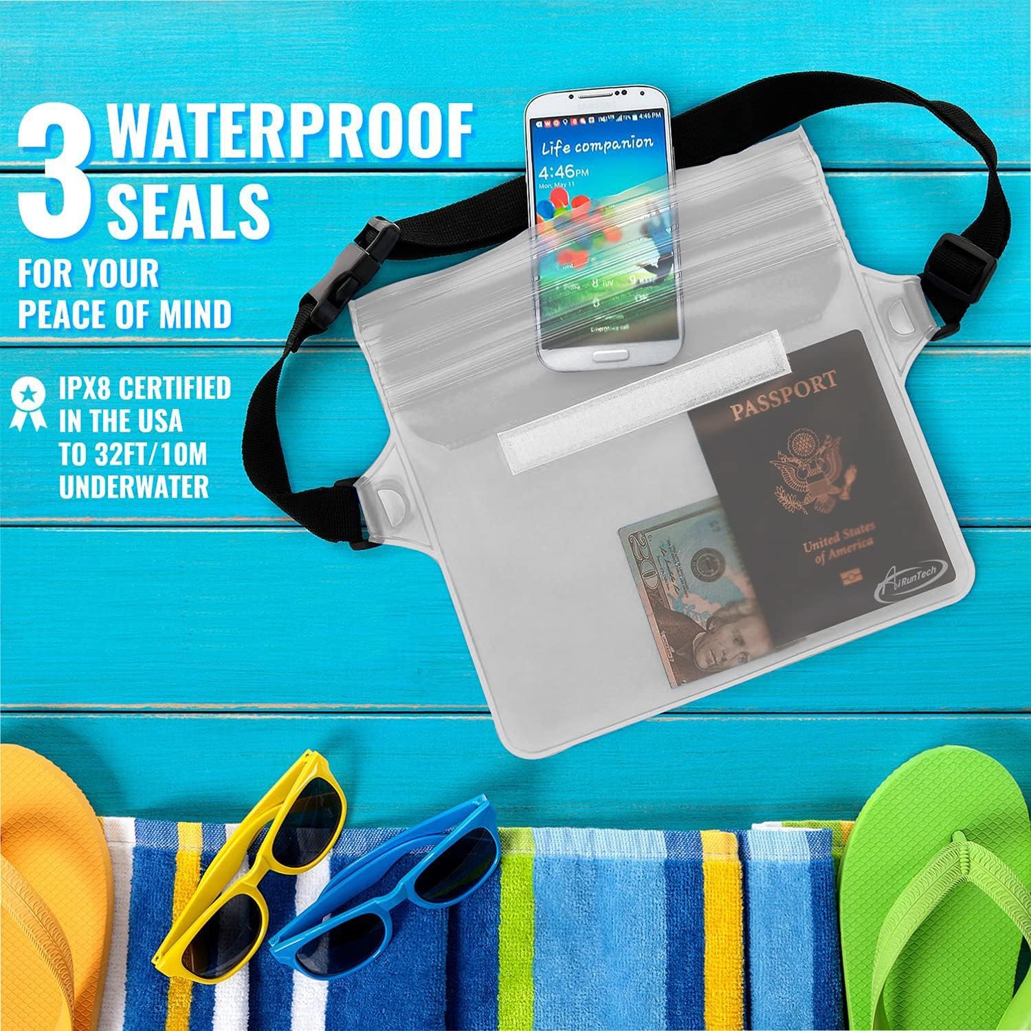 AiRunTech Waterproof Fanny Pack - Dry Bag for Phone, Passport & Wallet | Ideal for Travel & Water Activities