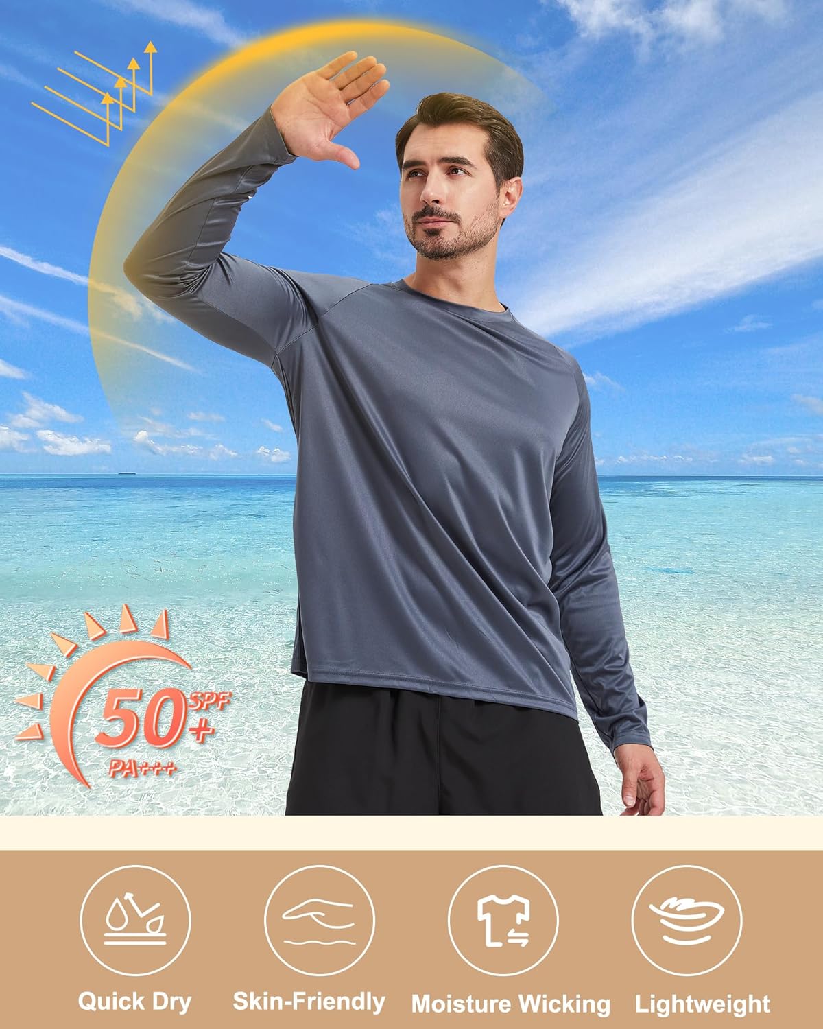 Skiennix Long Sleeve Shirts for Men - Quick Dry UV Protection T-Shirts for Fishing & Workouts