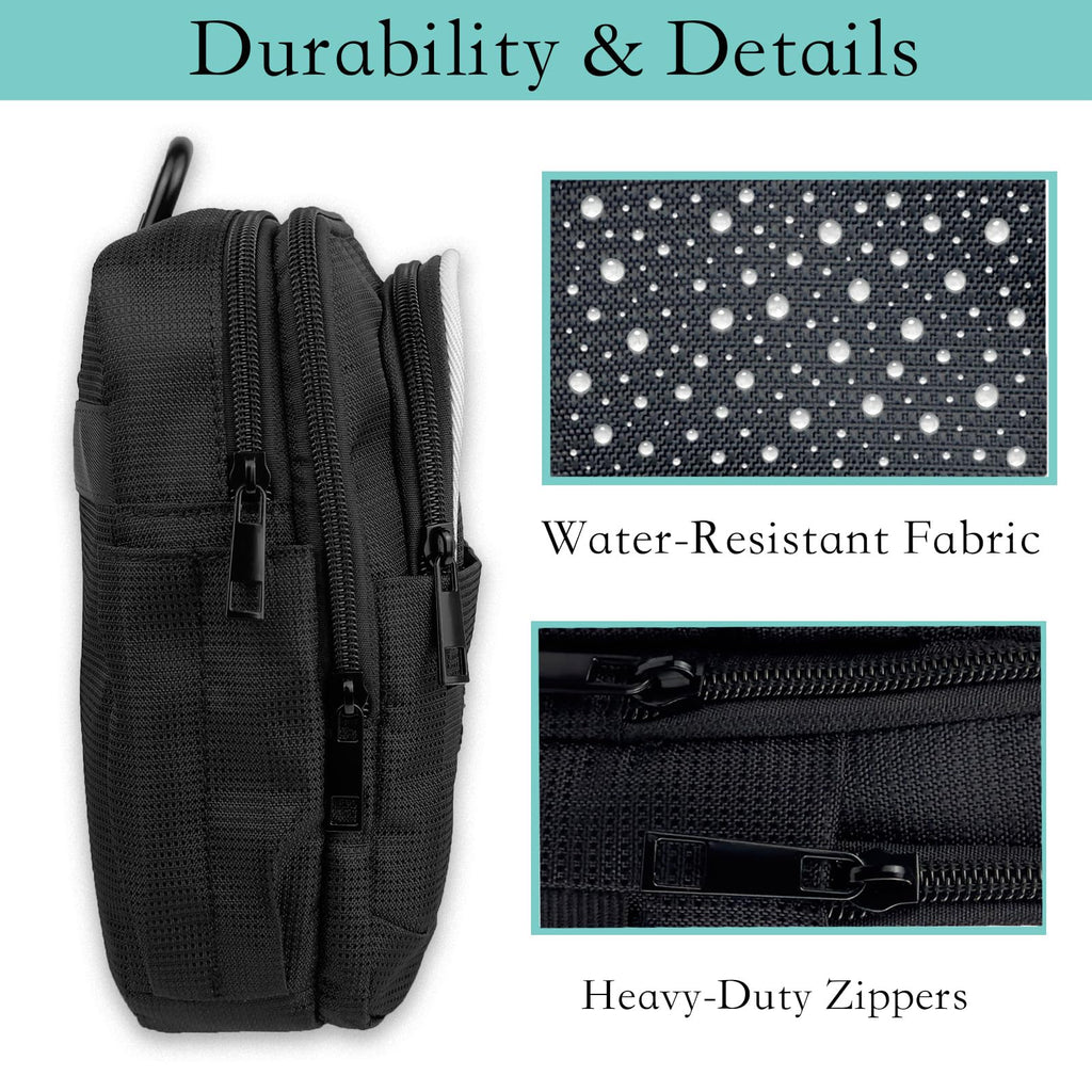 Tactical Golf Valuables Pouch with Clip-On Carabiner – Water-Resistant Golf Tee Bag Pouch for Belt, Cart or Backpack – Compact Golf Accessory Bag for Balls, Tees, Gloves & EDC Gear Black/White