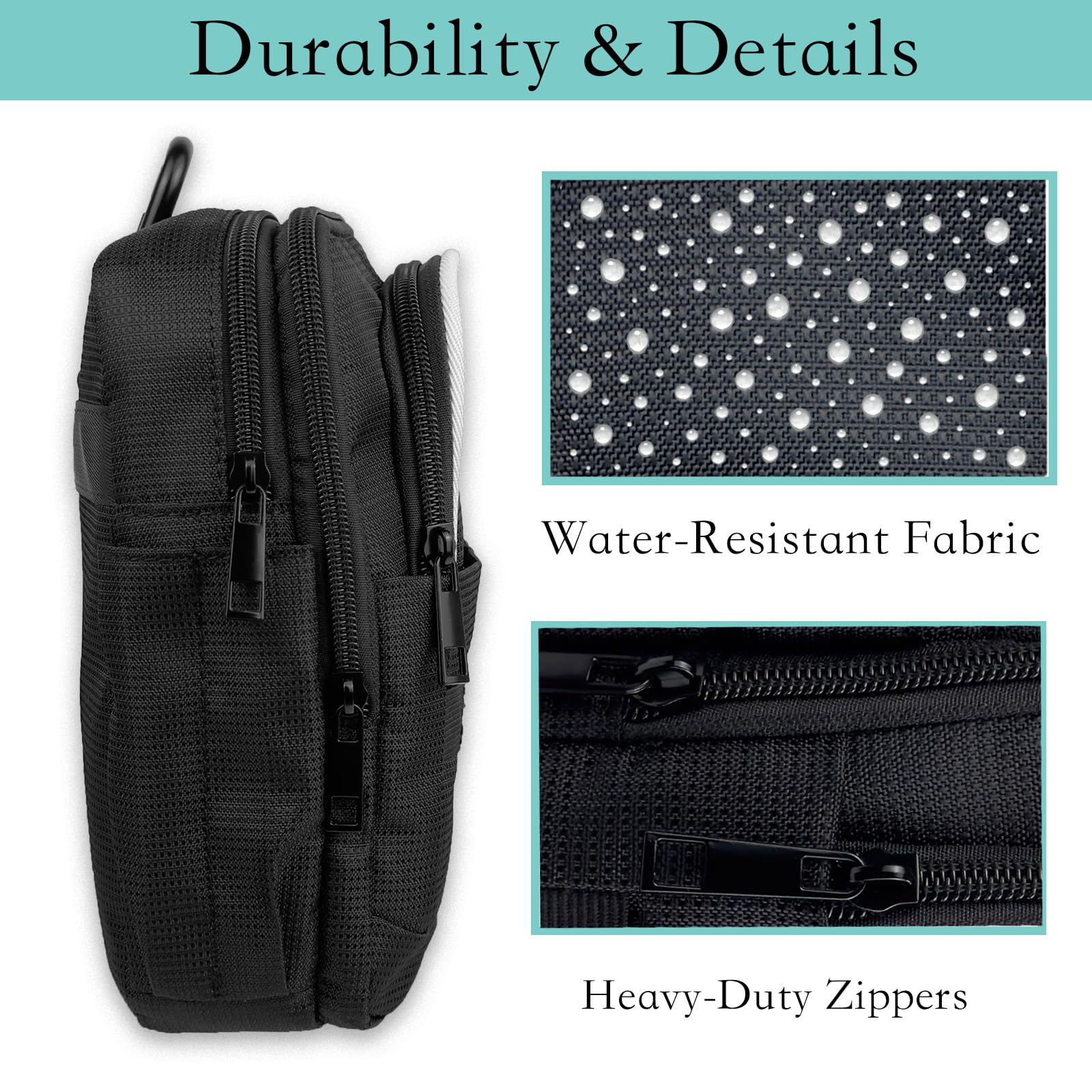 Tactical Golf Valuables Pouch with Clip-On Carabiner – Water-Resistant Golf Tee Bag Pouch for Belt, Cart or Backpack – Compact Golf Accessory Bag for Balls, Tees, Gloves & EDC Gear Black/White