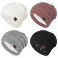 Zando 4 Packs Satin Lined Beanie for Women Men Teen - Warm Winter Hats with Hair Protection Windproof Knitted Silkly Lined Thick Beanies Sleep Cancer Cap One Size Black & Light Grey & White & Pink